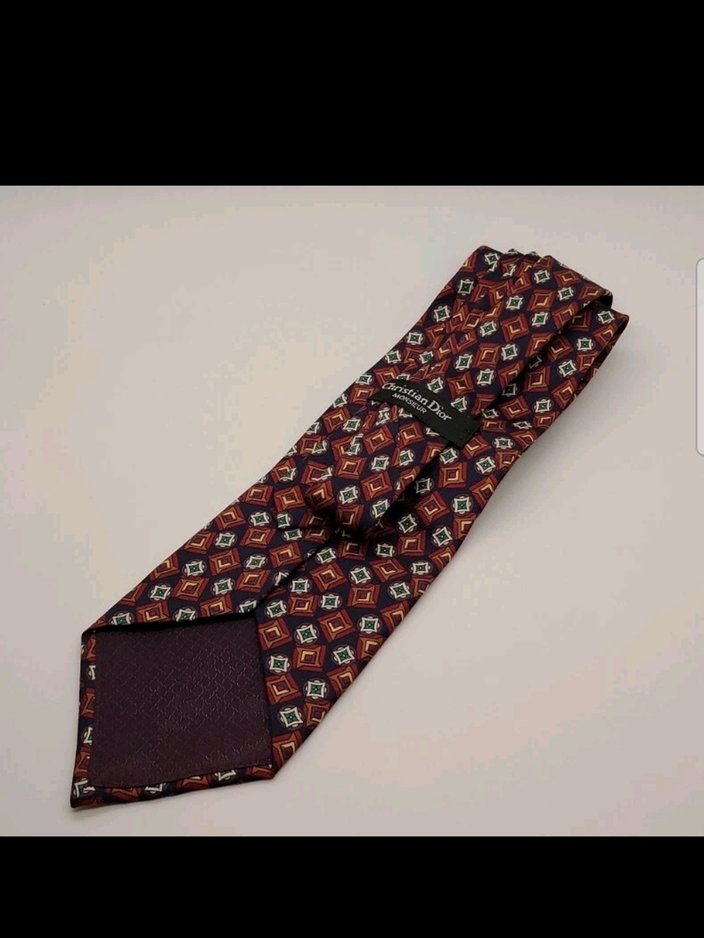 Christian Dior Monsieur Neck Tie Red Geometric Silk Designer Made in USA - Picture 4 of 5